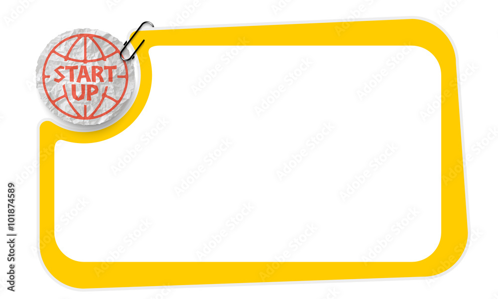 Frame and crumpled slip of paper and startup symbol Frame and crumpled slip of paper and startup symbol