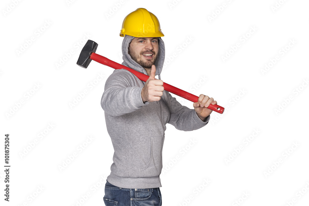 Thumbs up from manual worker Thumbs up from manual worker