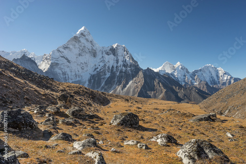 Ama Dablam mountain peak from Kongma la pass, Everest region photo