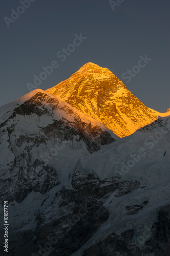Sunset at Everest mountain peak