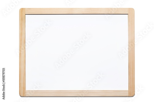Magnetic whiteboard isolated on white with wooden frame photo