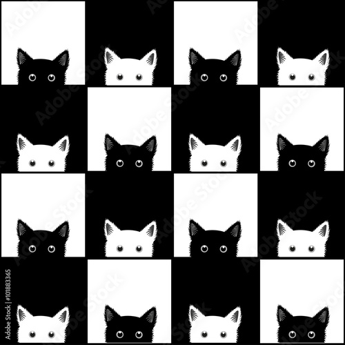 Black White Cat Chess board Background Vector Illustration