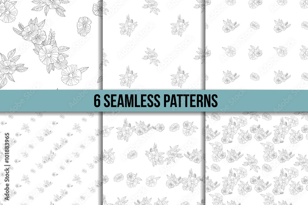 set of six black and white floral patterns set of six black and white floral patterns