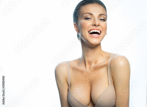 Beautiful Young Girl Large Breasts White Stock Photo 591255698