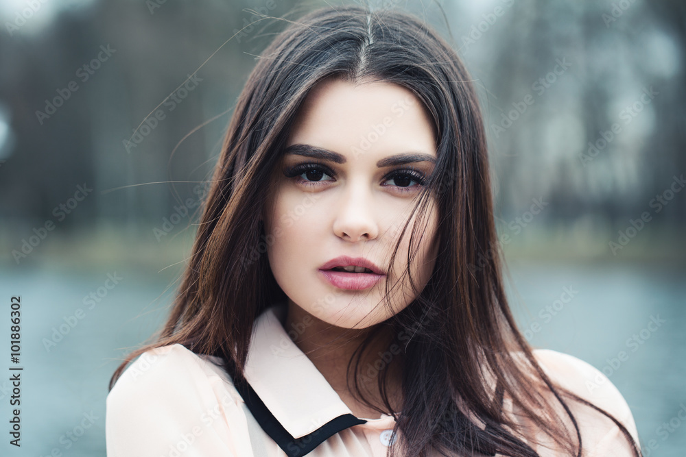Fashion Model Woman with Long Hair Outdoors Fashion Model Woman with Long Hair Outdoors