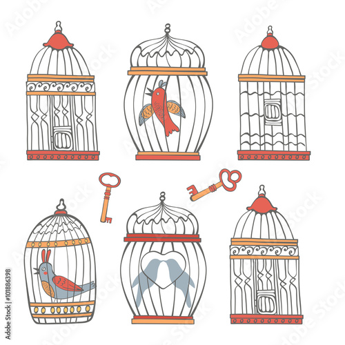 Beautiful collection of bird cages and little birds