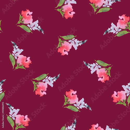Seamless pattern with flowers watercolor. Gentle colors. © Karma