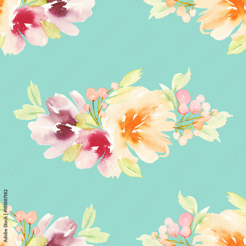 Seamless pattern with flowers watercolor. Gentle colors.