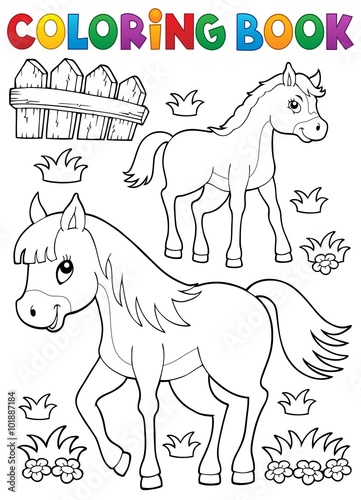 Coloring book horse with foal theme 1