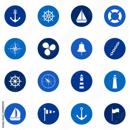 Set of sea icons on color background, vector illustration