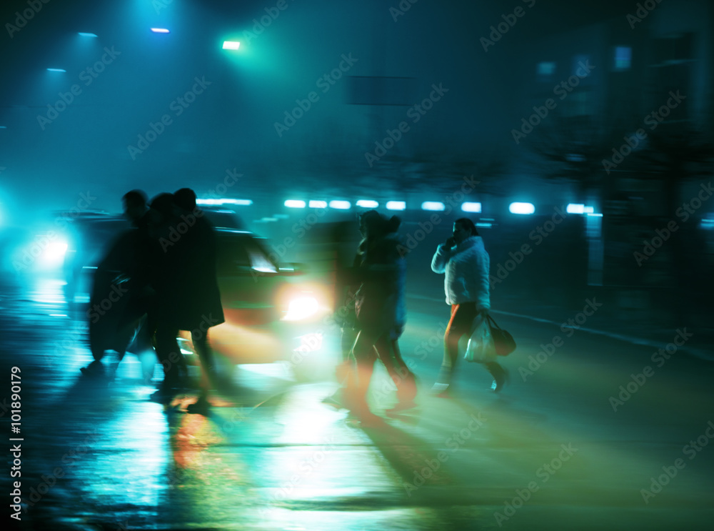 Busy city street people on zebra crossing
