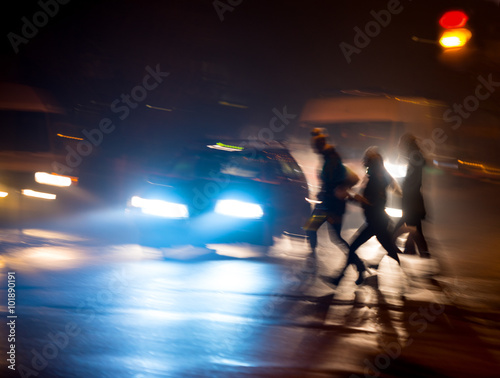 Busy city street people on zebra crossing © vbaleha