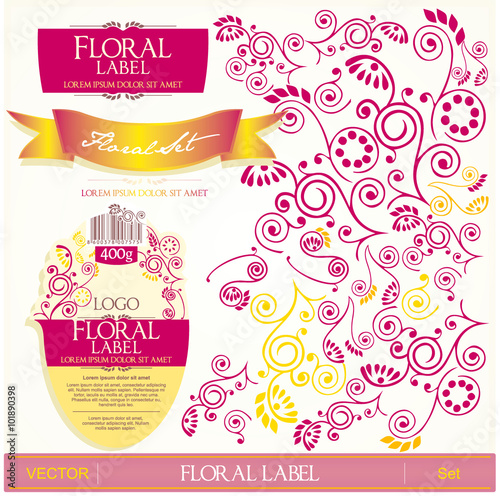 Floral label design set
