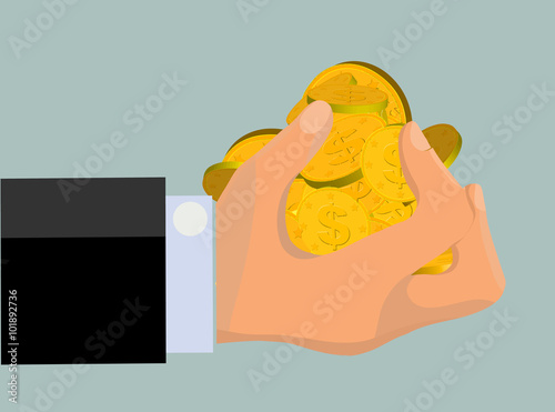 Greedy Hand Clutching Grabbing Gold Coins (Vector)