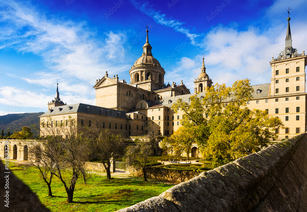 Royal Palace in sunny autumn day. El Escorial