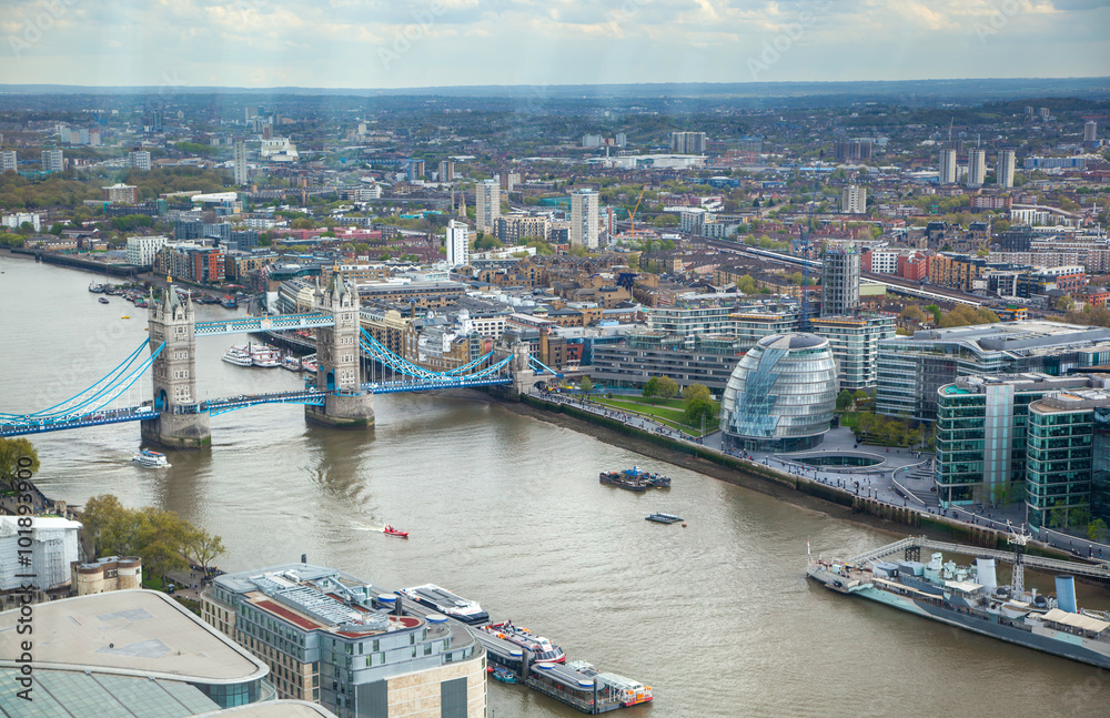LONDON, UK - APRIL 22, 2015:  Tower bridge view and River Thames