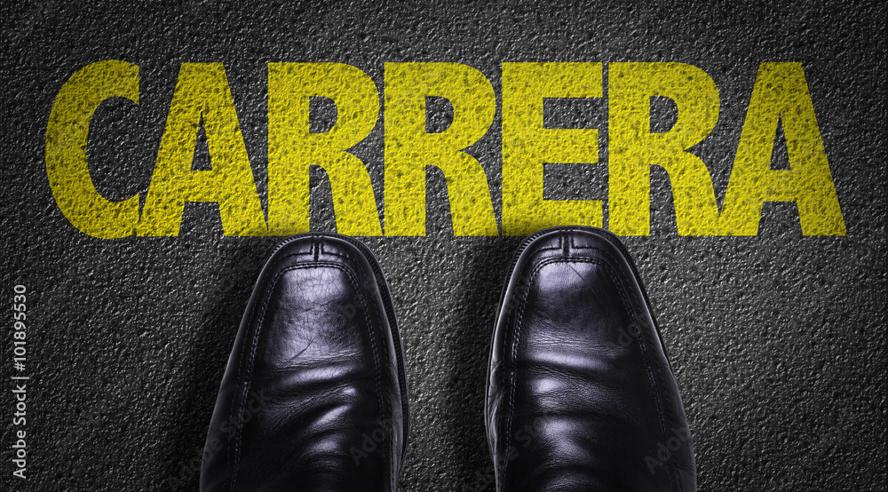 Φωτογραφία Top View of Business Shoes on the floor with the text: Career (in Spanish)