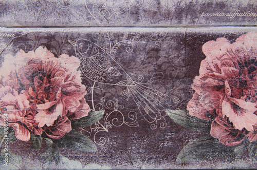 фотографія equipment a decoupage on a wooden surface
