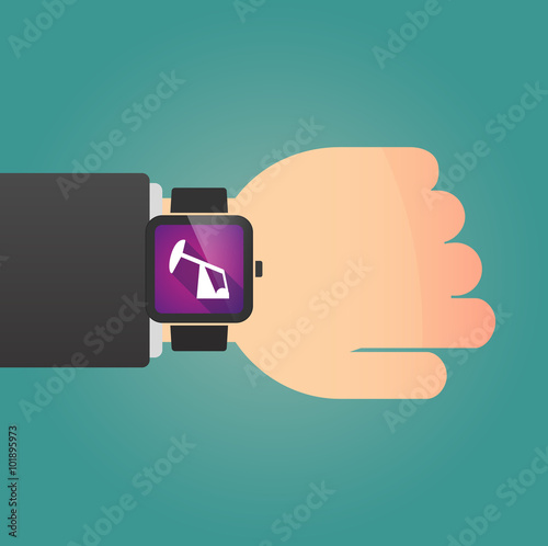 Man showing a smart watch with a horsehead pump