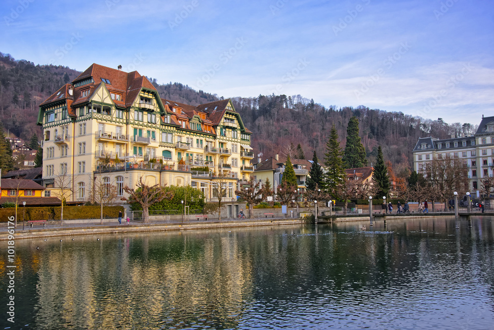 Houses on the Embankment in the Old Town of Thun