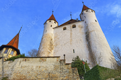 View on Thun Castle at stone steps in Switzerland