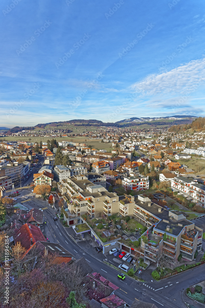 Aerial View of the Thun City and mountains
