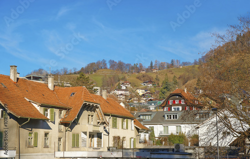 Panoramic view of Houses in Thun and mountains