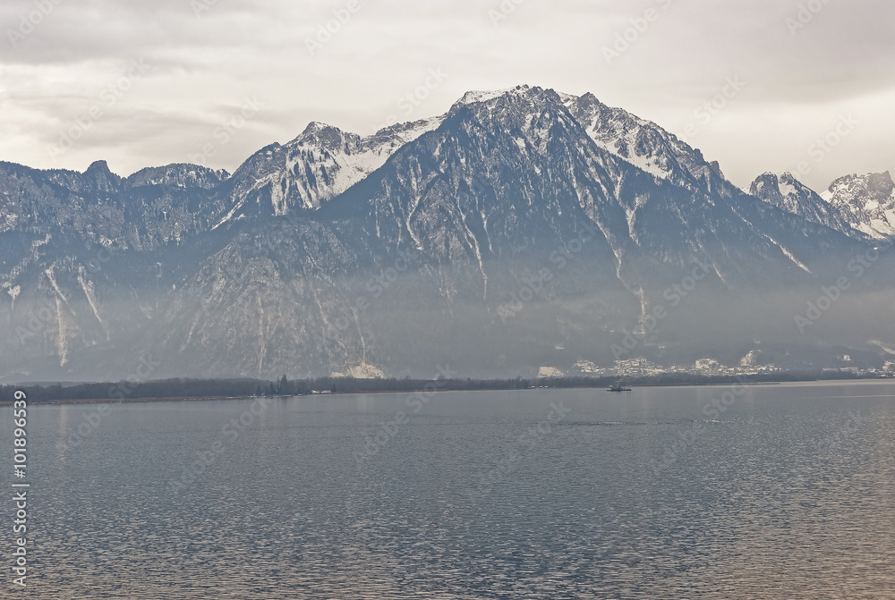 Panoramic view to Lake Geneva from Montreux in Switzerland