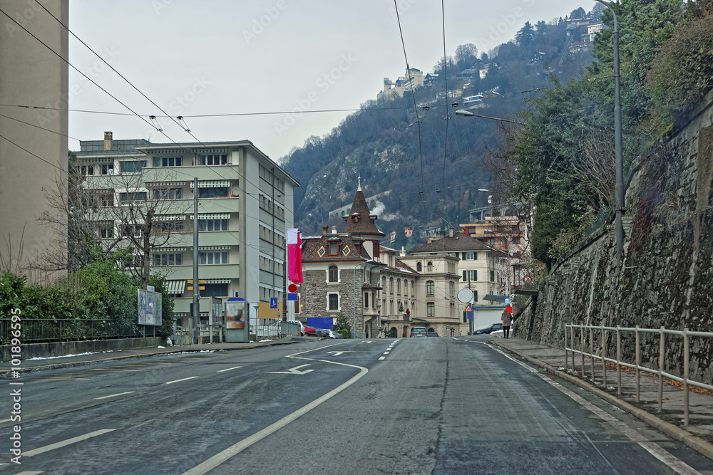 Naklejka premium View from the road to Montreux city in Switzerland