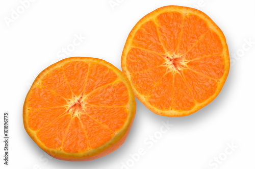 Half orange fruit on white background