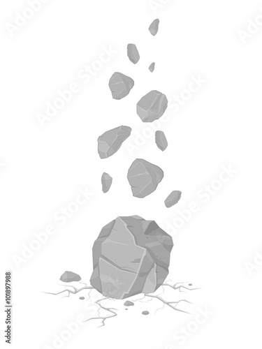 Vector Falling Rocks Icon Illustration.
Rocks falling and cracking the ground leaving rubble.