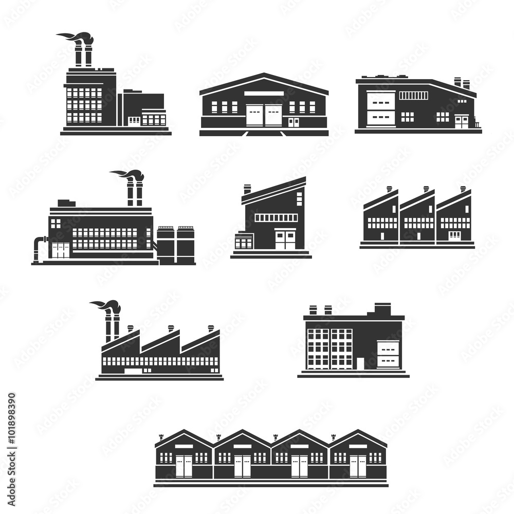 Illustration vector Industrial Factories and warehouse buildings.
Icons that represent Industrial and heavy industry.
