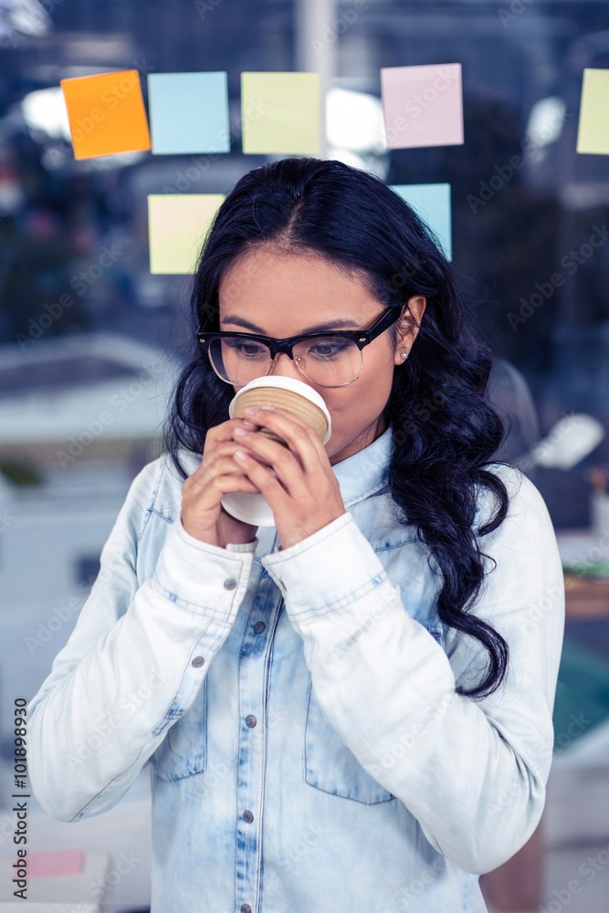 Asian woman drinking by disposable cup Asian woman drinking by disposable cup