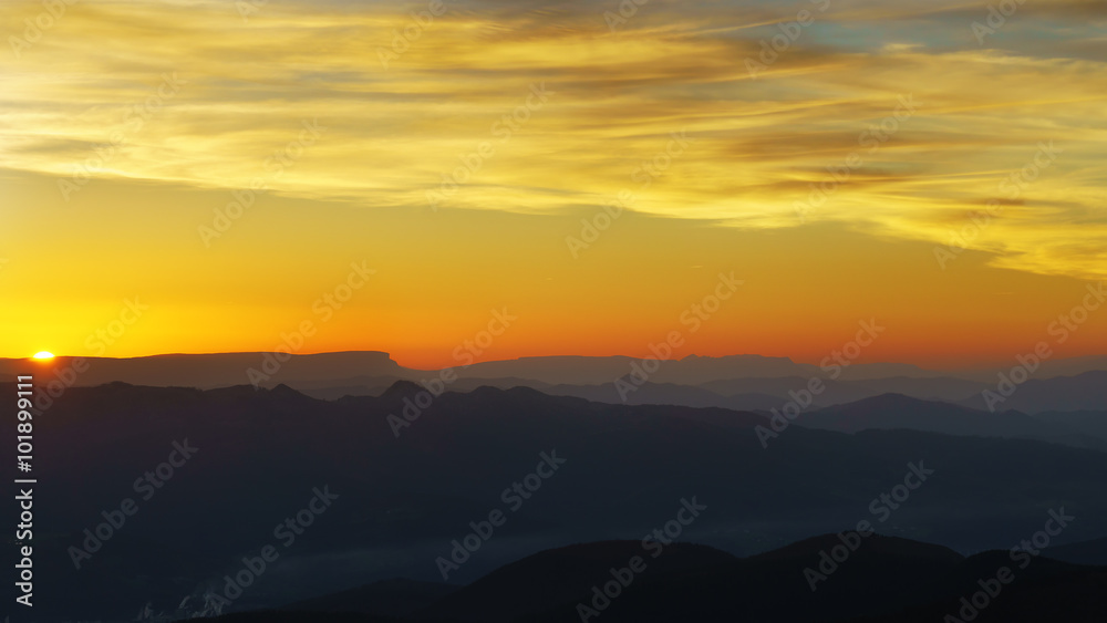 panorama of mountain silhouettes at sunset panorama of mountain silhouettes at sunset