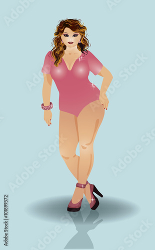 Plus size pretty girl, vector illustration