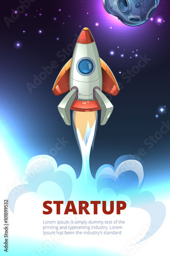 Business start up consept vector background. Rocket project launch, technology innovation, success development illustration