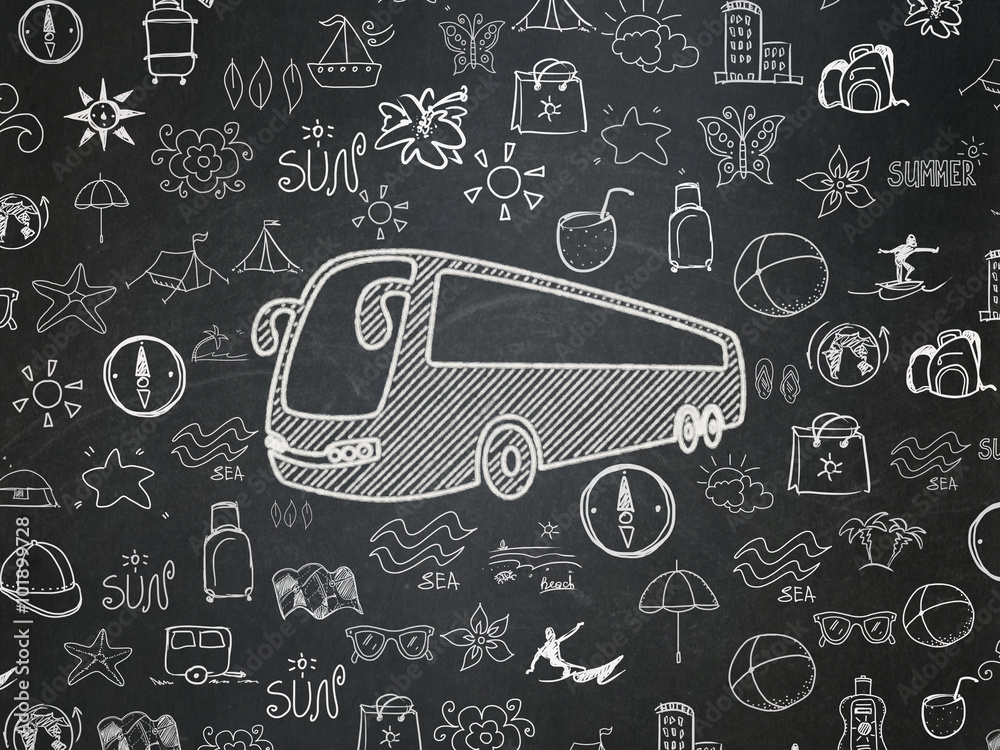 Fotografie Tourism concept: Bus on School Board background