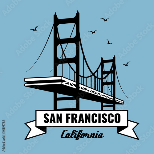 San Francisco Bridge vector poster. Landmark building, america postcard, architecture for tourism illustration