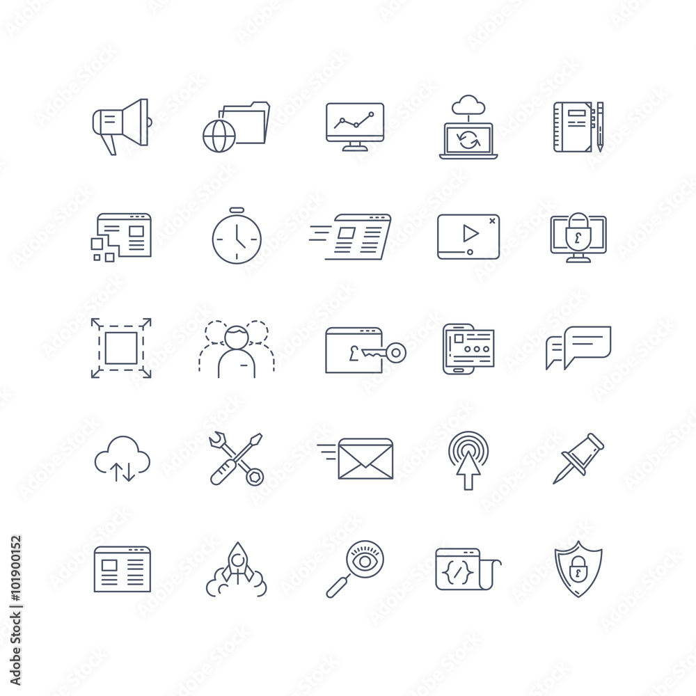 Search engine optimization, seo service vector line icons set. service seo, optimization website, search keyword, seo management icon, network service sign illustration