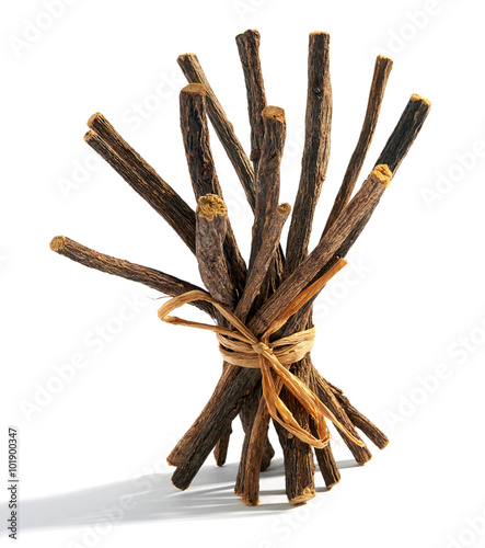 Bundle of dried licorice roots photo