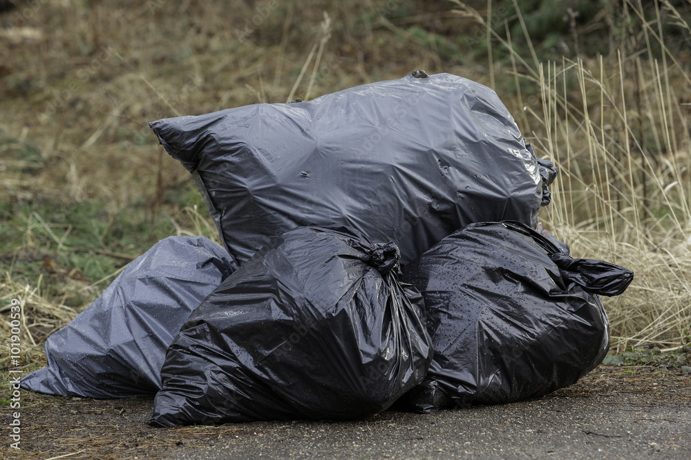 Trash bag ,black plastic garbage bags Stock Photo