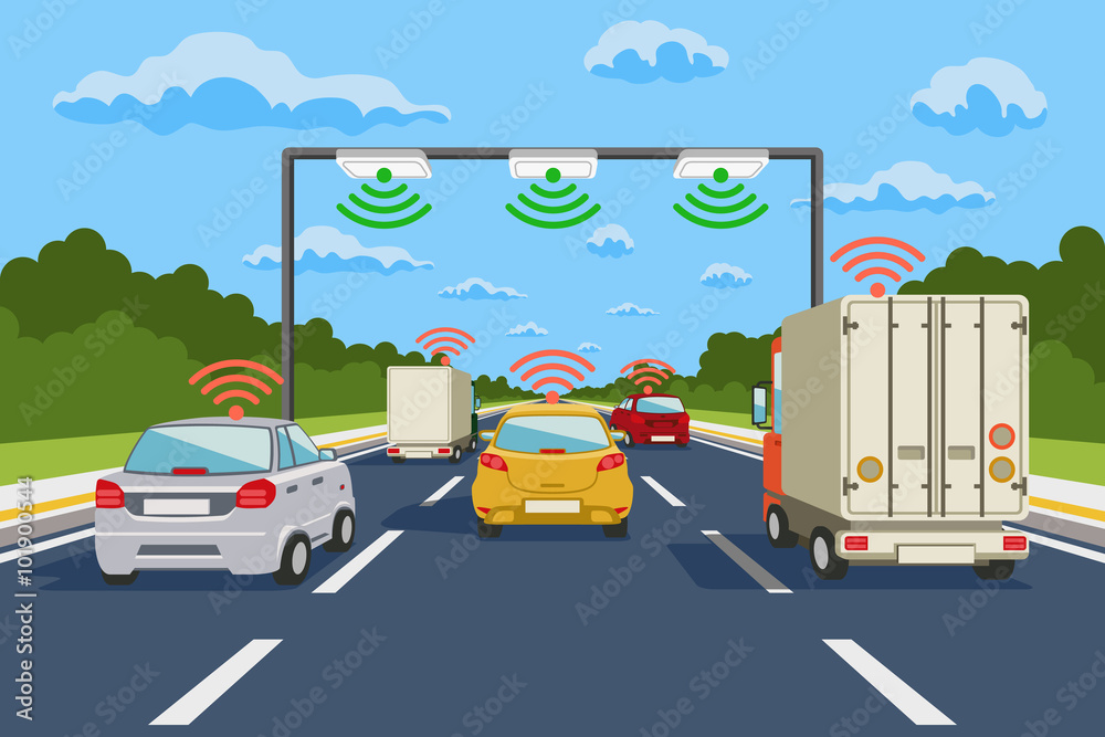 Road Communication Module Highway communication system vector infographics. Road communication ...