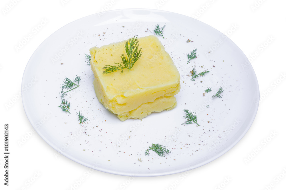 Mashed potatoes with dill, isolated