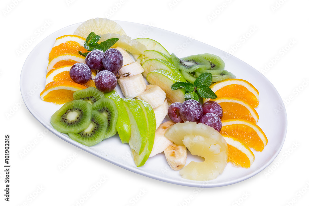 Platter of a assorted fresh fruits, isolated Platter of a assorted fresh fruits, isolated