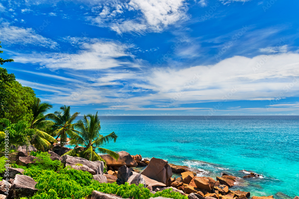 Tropical beach, La Digue island. The Seychelles