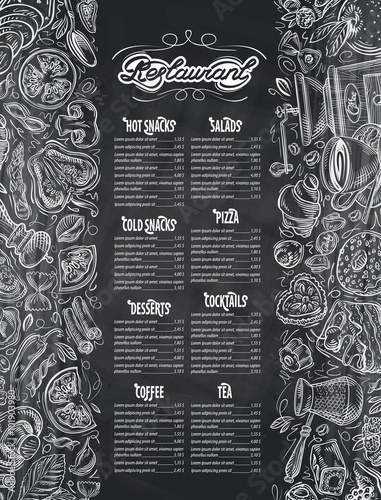 vector hand drawn menu restaurant sketch and food, drinks doodle