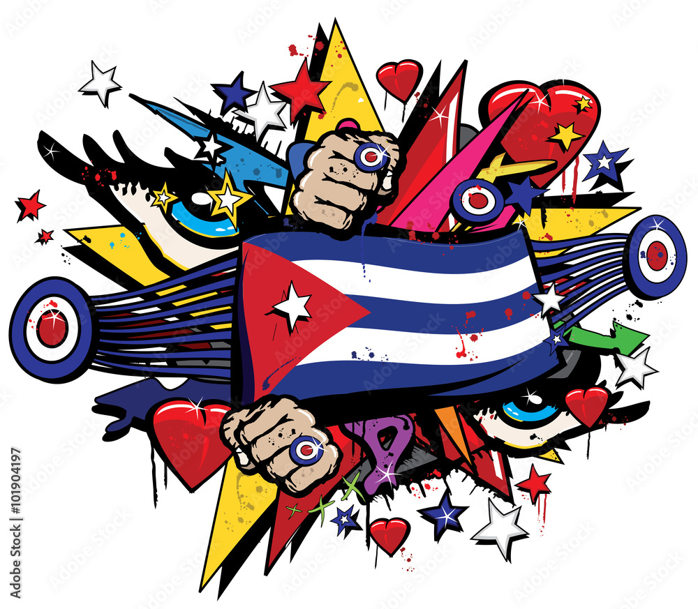 Cuba flag Havana graffiti banner graff emblem street art streamer jack ensign colored cuban revolution graff vector spray
