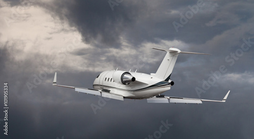 Passenger jet flying in a stormy weather 