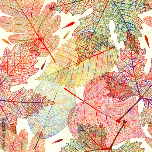 Seamless pattern with colored autumn leaves. Vector, EPS 10.