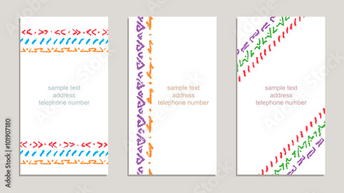 Photography Set of colorful boho ethnic handmade cards with hand drawing ornaments